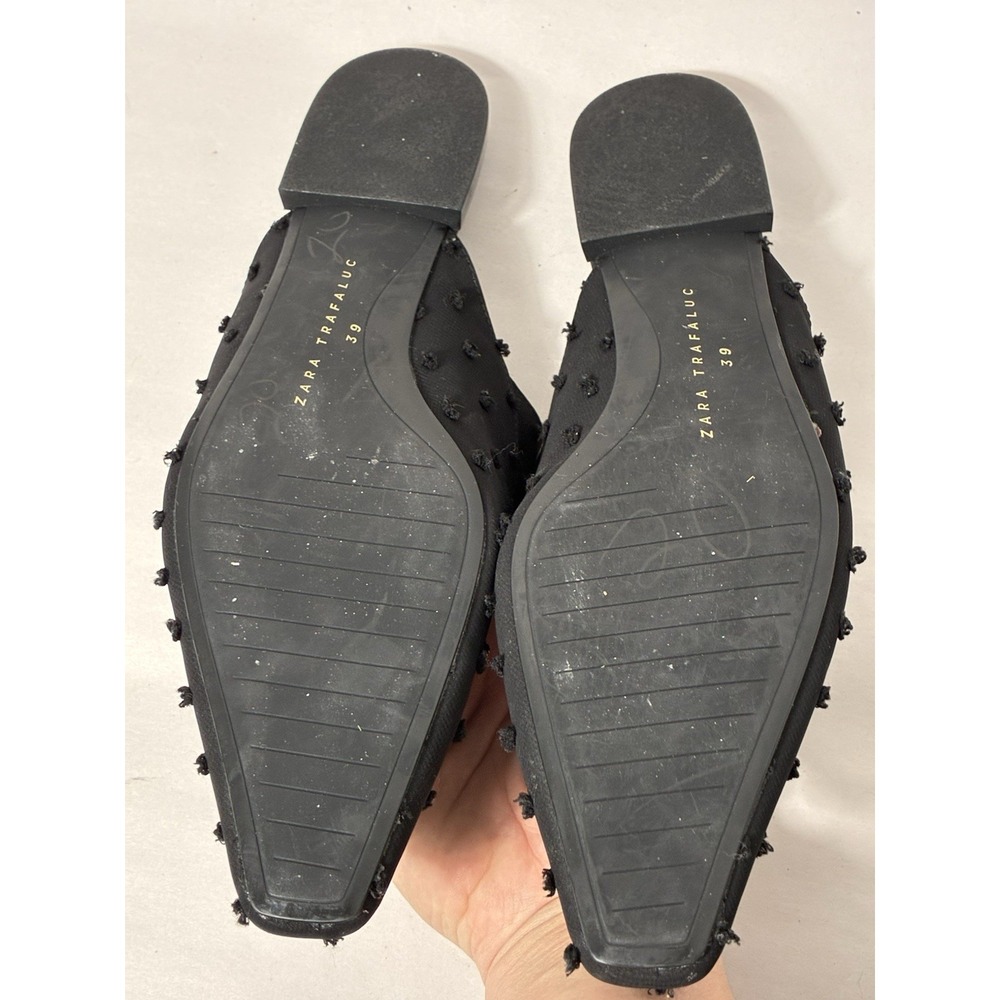 zara trafaluc Slip On Mule Polka Dot Textured Slides Sz 8 Black Square Toe Flats - Picture 6 of 6